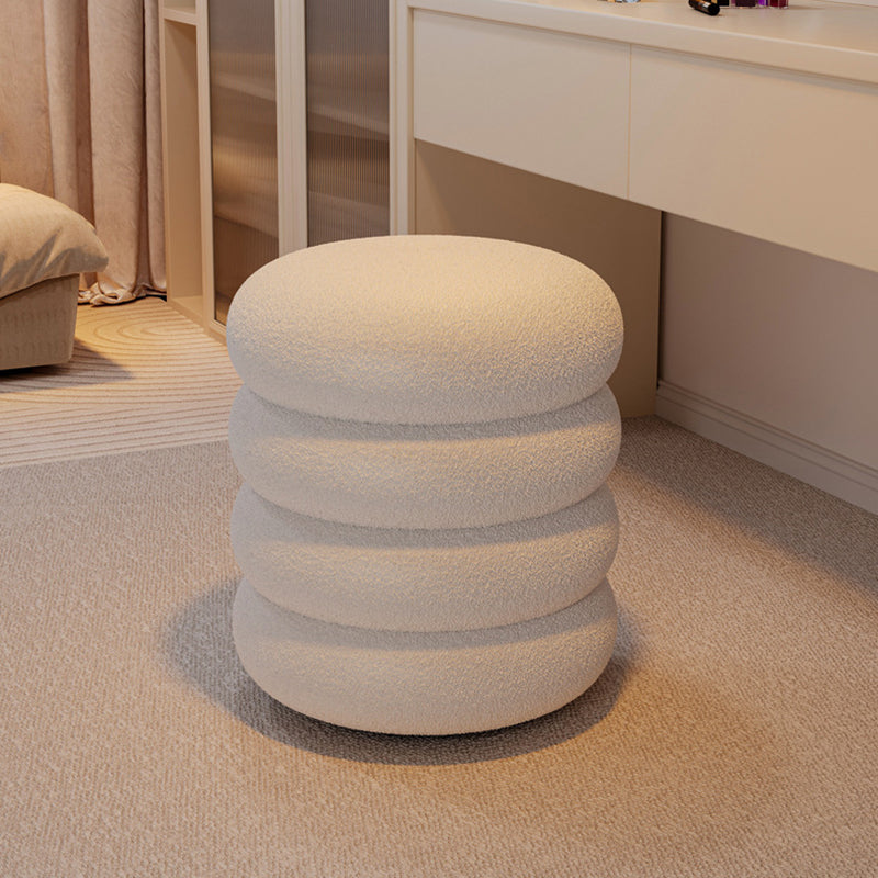 Contemporary Creative Multi-Level Round Lambswool Solid Wood Frame Low Stool For Living Room