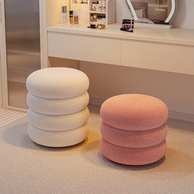 Contemporary Creative Multi-Level Round Lambswool Solid Wood Frame Low Stool For Living Room