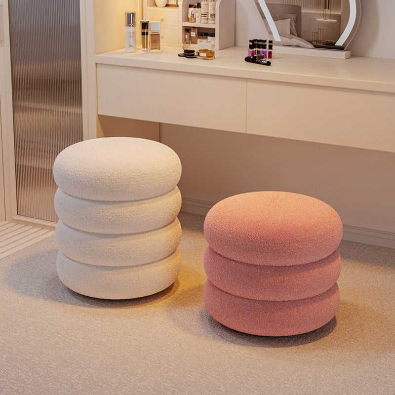 Contemporary Creative Multi-Level Round Lambswool Solid Wood Frame Low Stool For Living Room