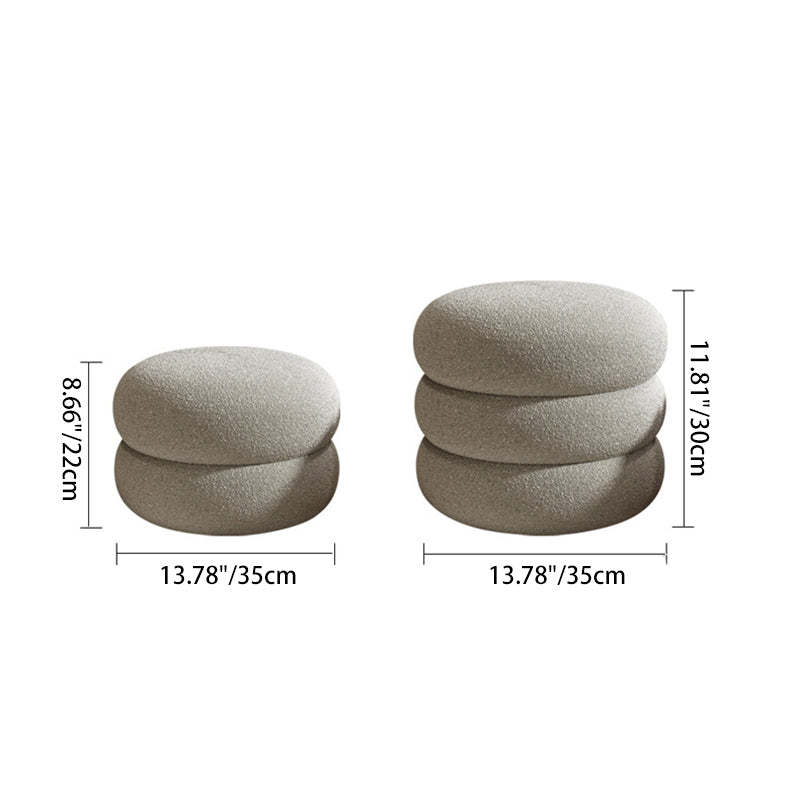 Contemporary Creative Multi-Level Round Lambswool Solid Wood Frame Low Stool For Living Room