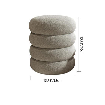 Contemporary Creative Multi-Level Round Lambswool Solid Wood Frame Low Stool For Living Room