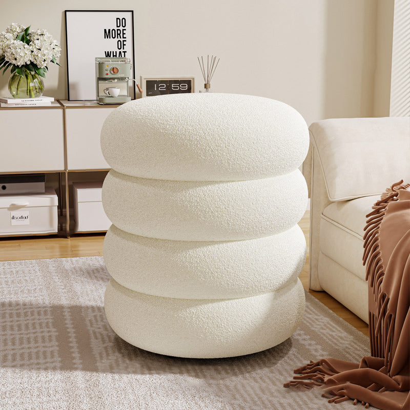 Contemporary Creative Multi-Level Round Lambswool Solid Wood Frame Low Stool For Living Room