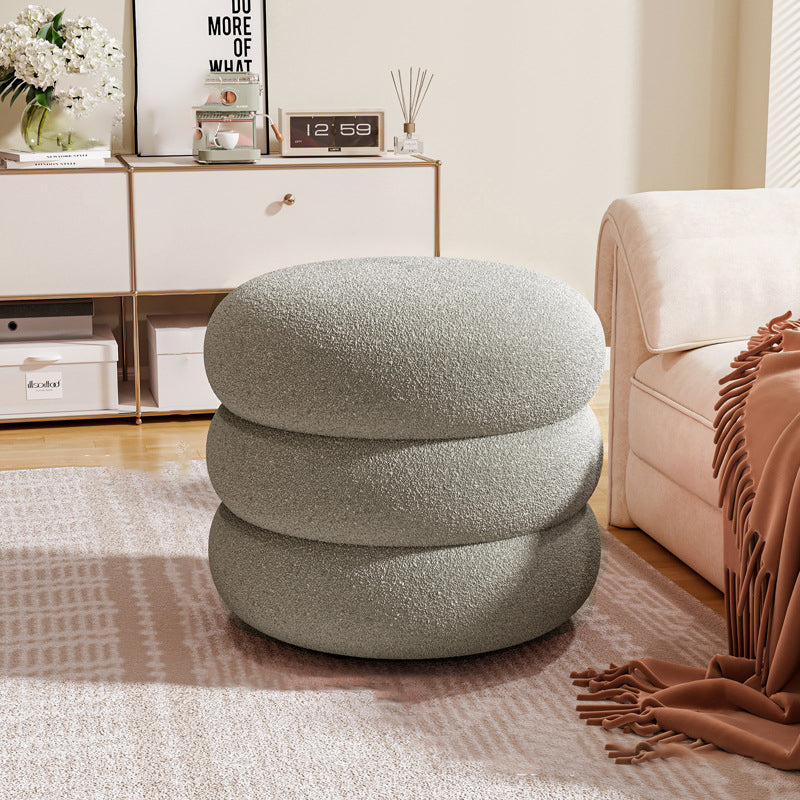 Contemporary Creative Multi-Level Round Lambswool Solid Wood Frame Low Stool For Living Room