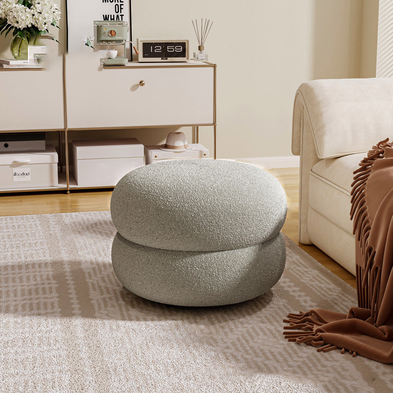 Contemporary Creative Multi-Level Round Lambswool Solid Wood Frame Low Stool For Living Room