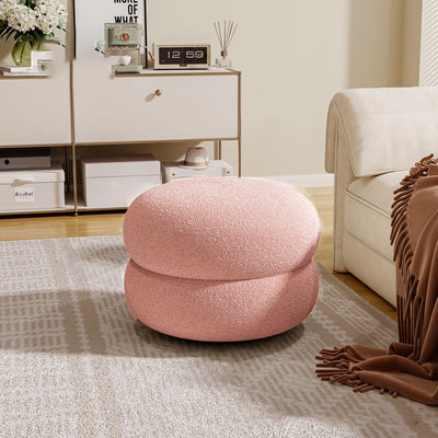 Contemporary Creative Multi-Level Round Lambswool Solid Wood Frame Low Stool For Living Room