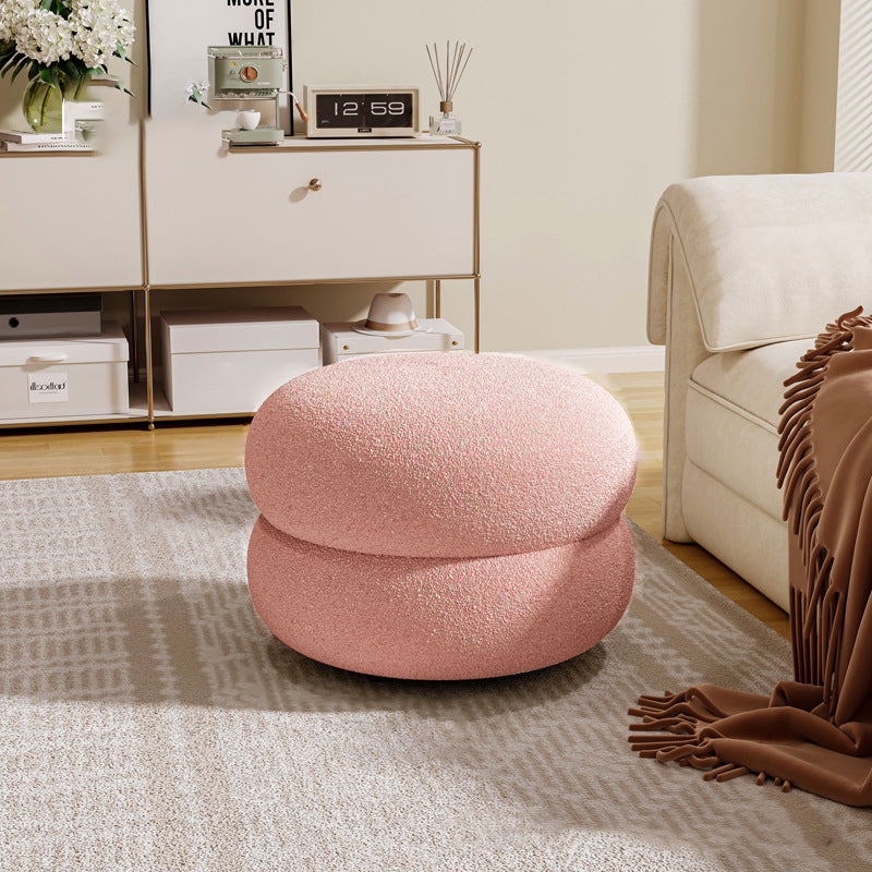 Contemporary Creative Multi-Level Round Lambswool Solid Wood Frame Low Stool For Living Room