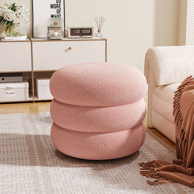 Contemporary Creative Multi-Level Round Lambswool Solid Wood Frame Low Stool For Living Room