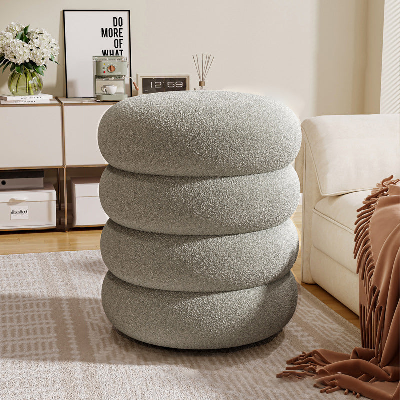 Contemporary Creative Multi-Level Round Lambswool Solid Wood Frame Low Stool For Living Room