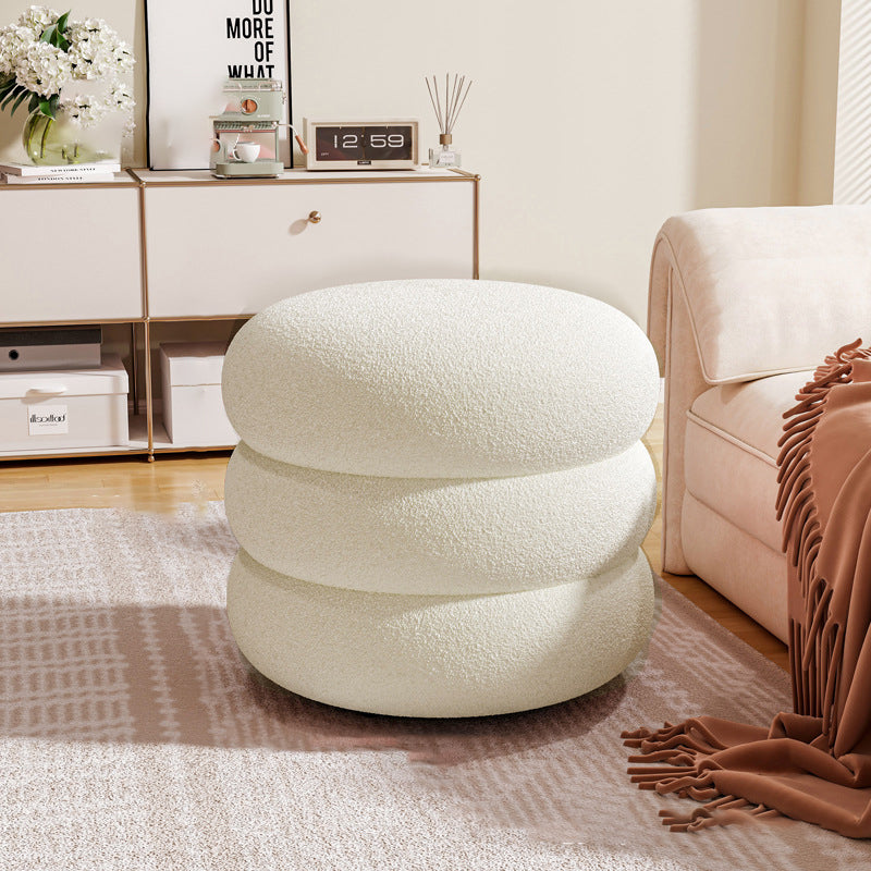 Contemporary Creative Multi-Level Round Lambswool Solid Wood Frame Low Stool For Living Room