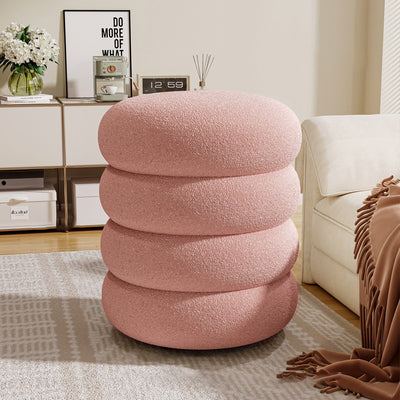 Contemporary Creative Multi-Level Round Lambswool Solid Wood Frame Low Stool For Living Room