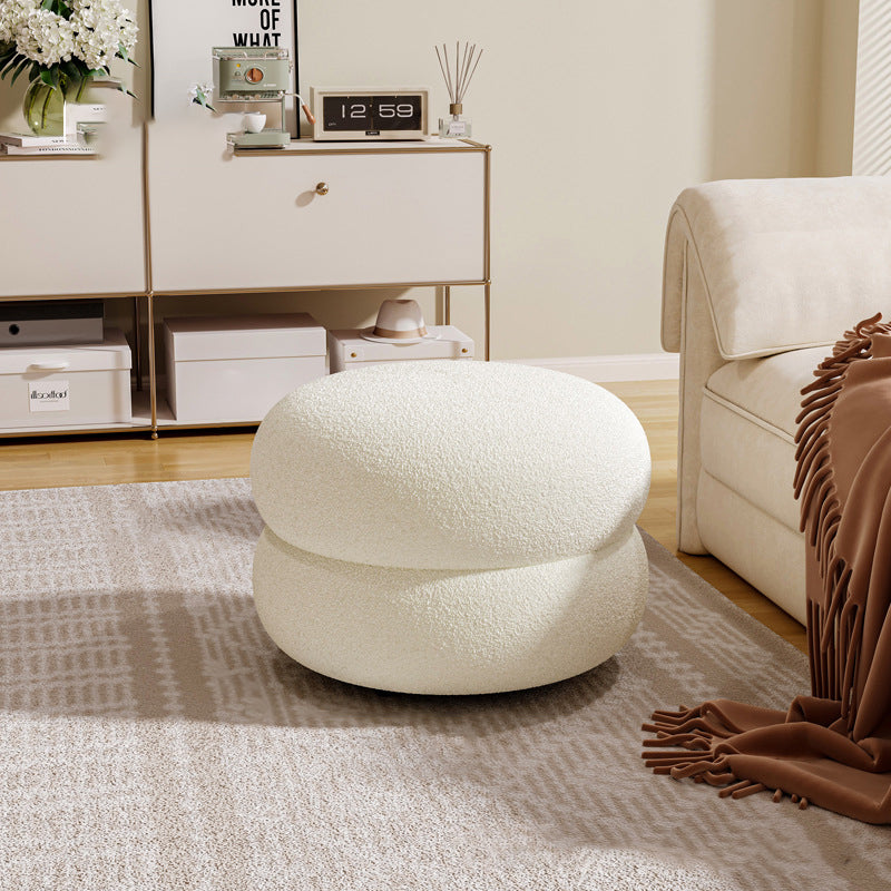 Contemporary Creative Multi-Level Round Lambswool Solid Wood Frame Low Stool For Living Room