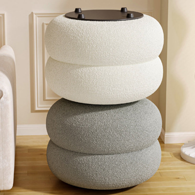 Contemporary Creative Multi-Level Round Lambswool Solid Wood Frame Low Stool For Living Room