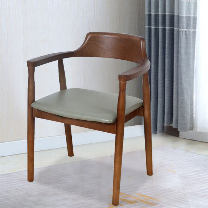 Chaise de salle à manger moderne minimaliste en cuir PU carré avec cadre en bois pour dossier et accoudoirs 