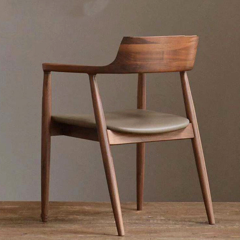 Modern Minimalist Square Leather Software Wood Frame Dining Chair For Backrest Armrest For Dining Room