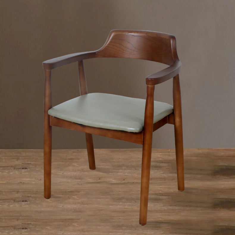Modern Minimalist Square Leather Software Wood Frame Dining Chair For Backrest Armrest For Dining Room