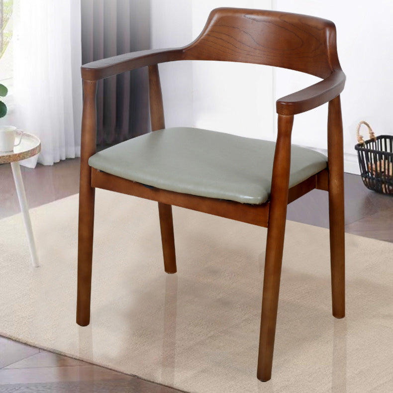 Chaise de salle à manger moderne minimaliste en cuir PU carré avec cadre en bois pour dossier et accoudoirs 