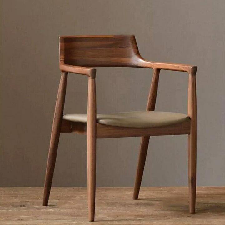 Chaise de salle à manger moderne minimaliste en cuir PU carré avec cadre en bois pour dossier et accoudoirs 