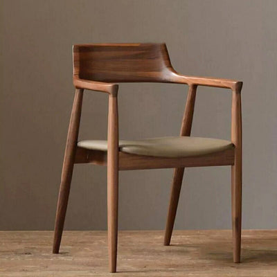 Modern Minimalist Square Leather Software Wood Frame Dining Chair For Backrest Armrest For Dining Room
