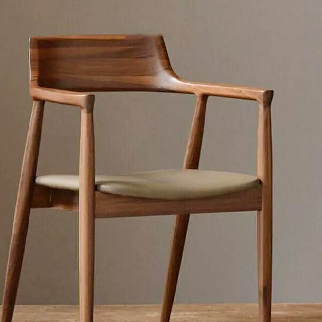 Modern Minimalist Square Leather Software Wood Frame Dining Chair For Backrest Armrest For Dining Room