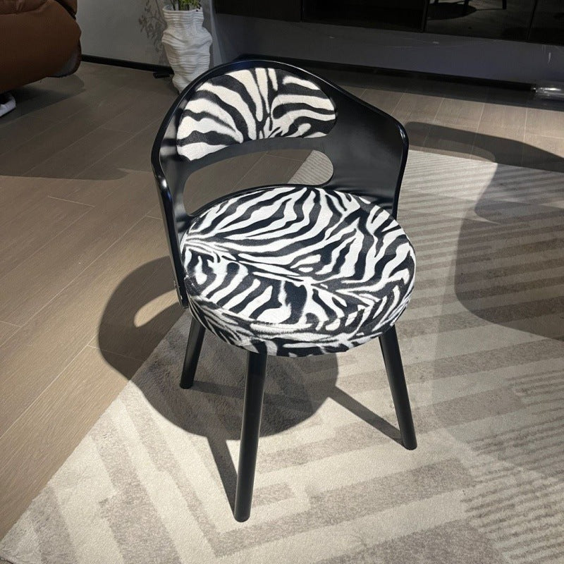 Contemporary Retro Swivel Round Upholstered Wood Frame Fabric Vanity Stool Backrest For Bedroom