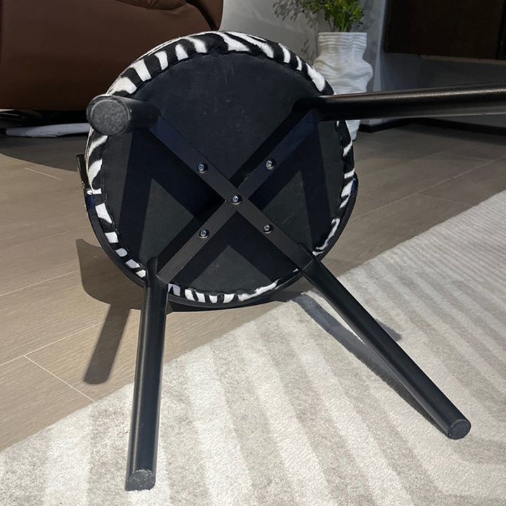 Taburete de tocador contemporáneo de estilo retro, giratorio, redondo, tapizado, con estructura de madera maciza, tela y respaldo para dormitorio 