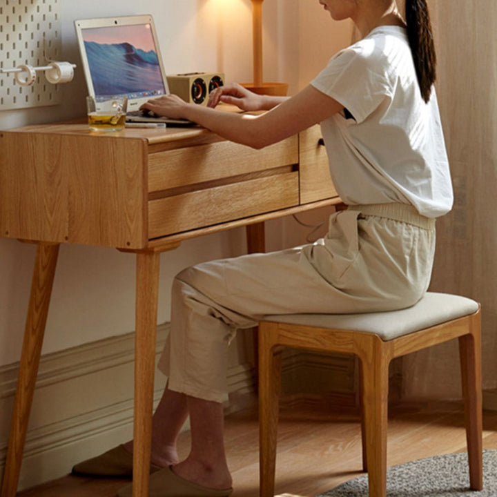 Tabouret de coiffeuse rectangulaire minimaliste moderne en tissu rembourré avec cadre en bois pour chambre 