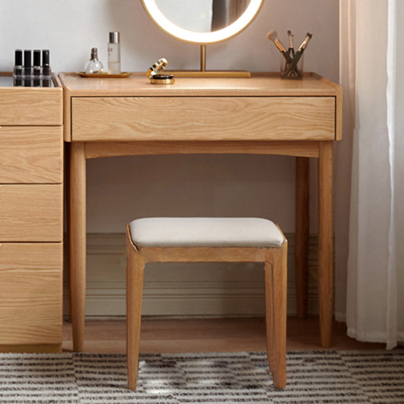Tabouret de coiffeuse rectangulaire minimaliste moderne en tissu rembourré avec cadre en bois pour chambre 