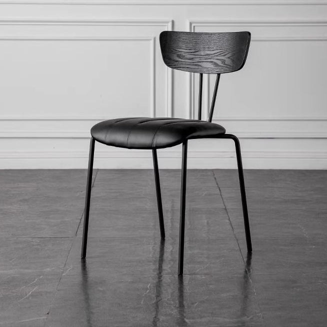Contemporary Nordic Round Striped Upholstered Wood Leather Metal Frame Dining Chair Backrest For Dining Room