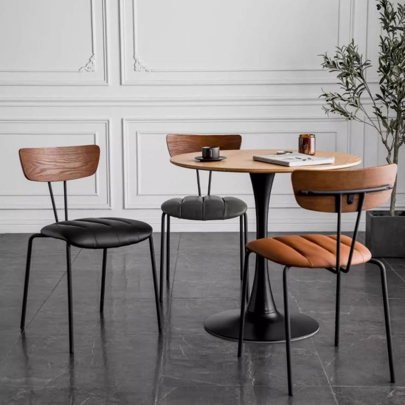 Contemporary Nordic Round Striped Upholstered Wood Leather Metal Frame Dining Chair Backrest For Dining Room