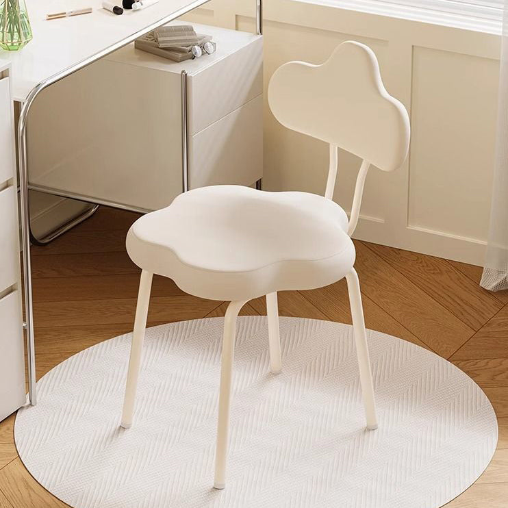 Modern Minimalist Cream Cloud Upholstered Leather Metal Frame Vanity Stool Backrest For Bedroom