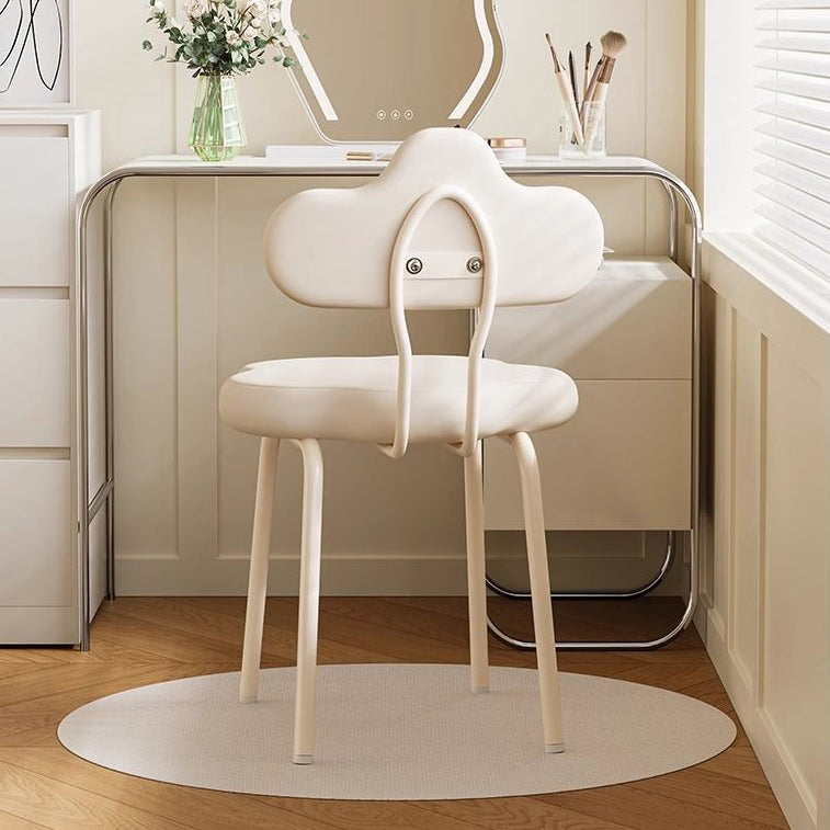 Modern Minimalist Cream Cloud Upholstered Leather Metal Frame Vanity Stool Backrest For Bedroom