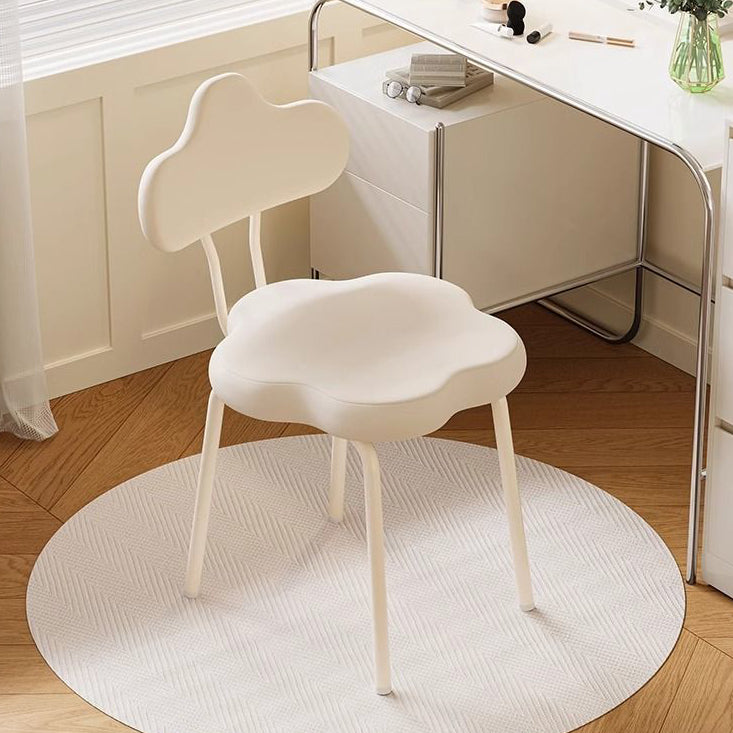 Modern Minimalist Cream Cloud Upholstered Leather Metal Frame Vanity Stool Backrest For Bedroom