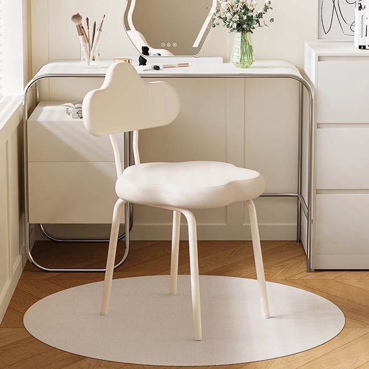Modern Minimalist Cream Cloud Upholstered Leather Metal Frame Vanity Stool Backrest For Bedroom