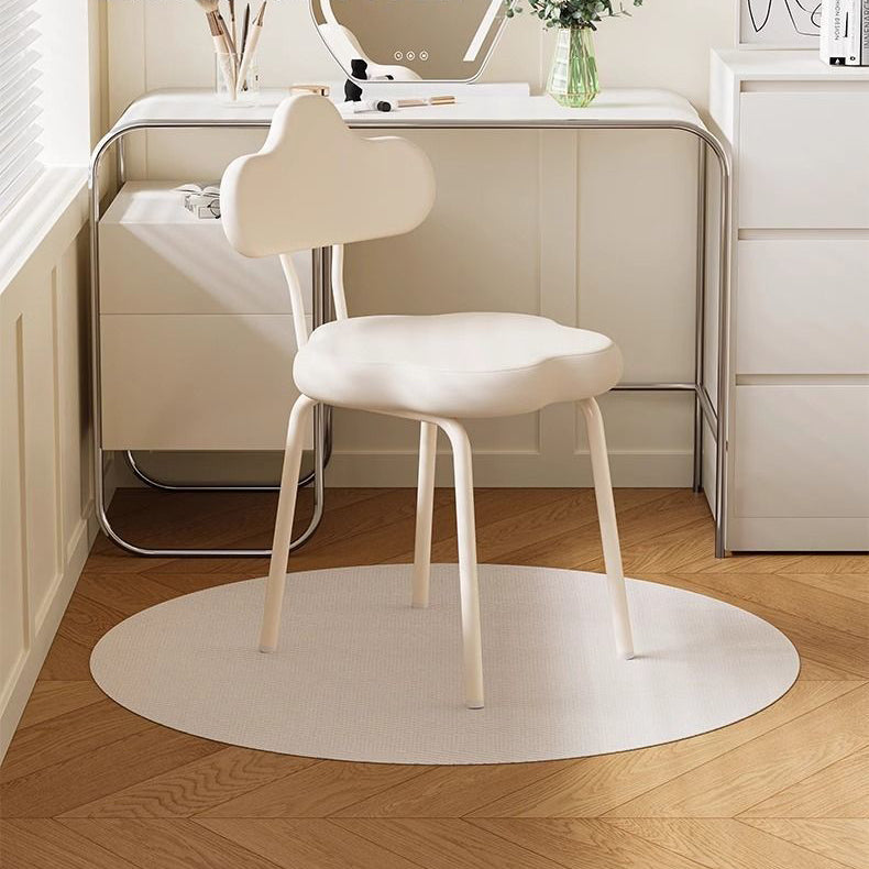 Modern Minimalist Cream Cloud Upholstered Leather Metal Frame Vanity Stool Backrest For Bedroom