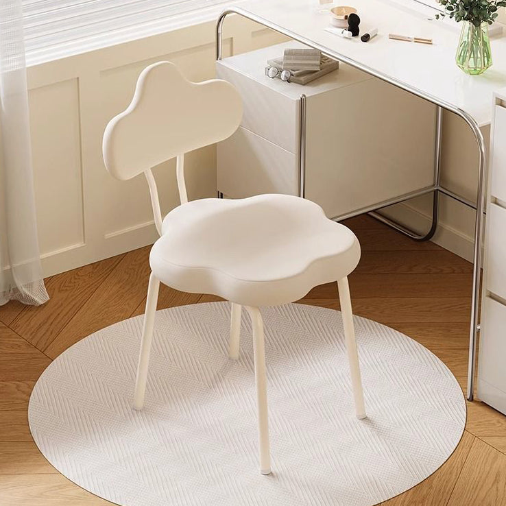 Modern Minimalist Cream Cloud Upholstered Leather Metal Frame Vanity Stool Backrest For Bedroom