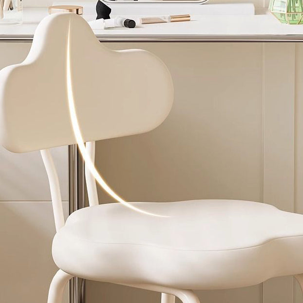 Modern Minimalist Cream Cloud Upholstered Leather Metal Frame Vanity Stool Backrest For Bedroom