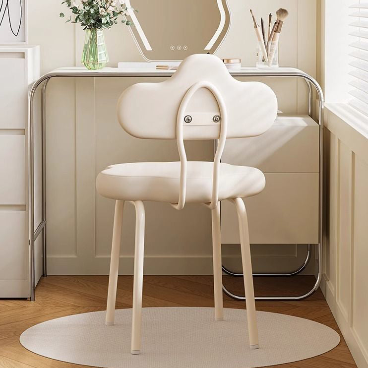 Modern Minimalist Cream Cloud Upholstered Leather Metal Frame Vanity Stool Backrest For Bedroom
