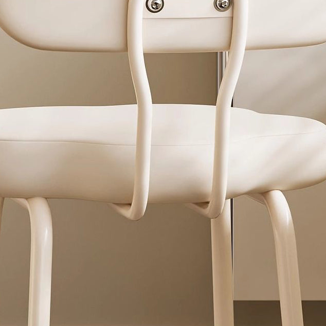 Modern Minimalist Cream Cloud Upholstered Leather Metal Frame Vanity Stool Backrest For Bedroom