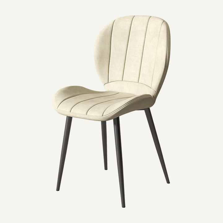 Chaise de salle à manger contemporaine en cuir PU rayé en forme de coquille nordique avec dossier en métal pour salle à manger 