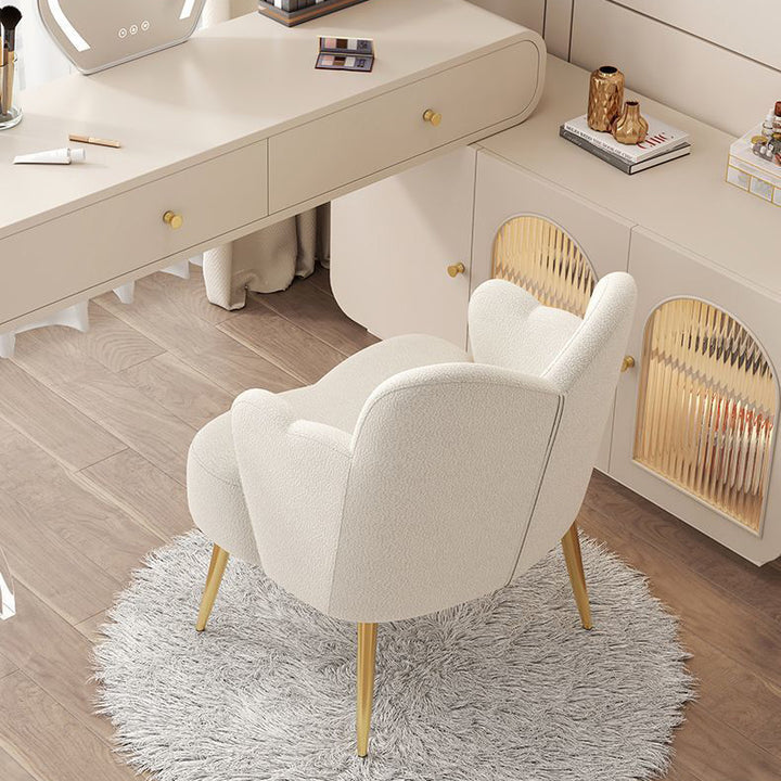 Tabouret de coiffeuse contemporain en métal avec dossier et accoudoirs en laine d&