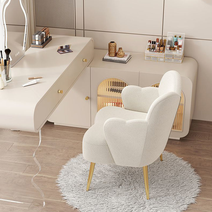 Tabouret de coiffeuse contemporain en métal avec dossier et accoudoirs en laine d&