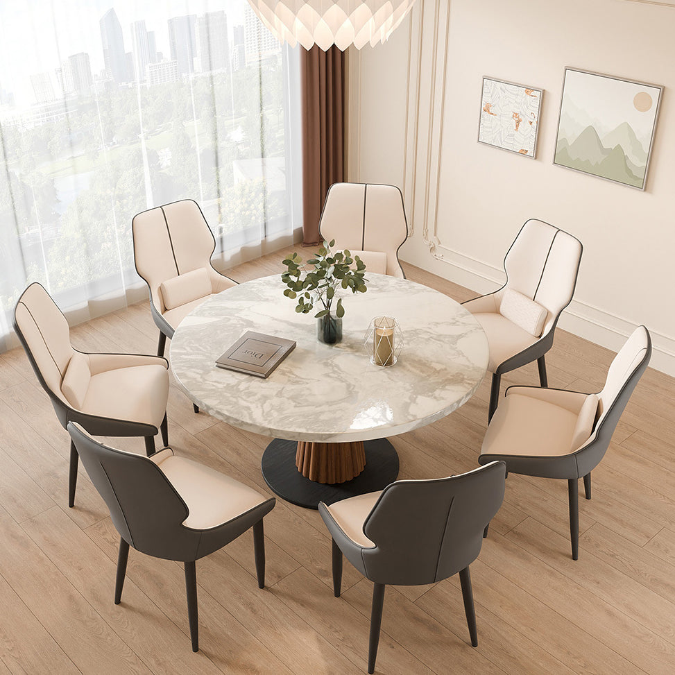 Silla de comedor con respaldo de acero al carbono de lujo moderno, cuero de microfibra para comedor 