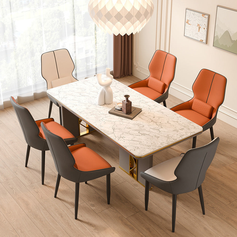 Silla de comedor con respaldo de acero al carbono de lujo moderno, cuero de microfibra para comedor 
