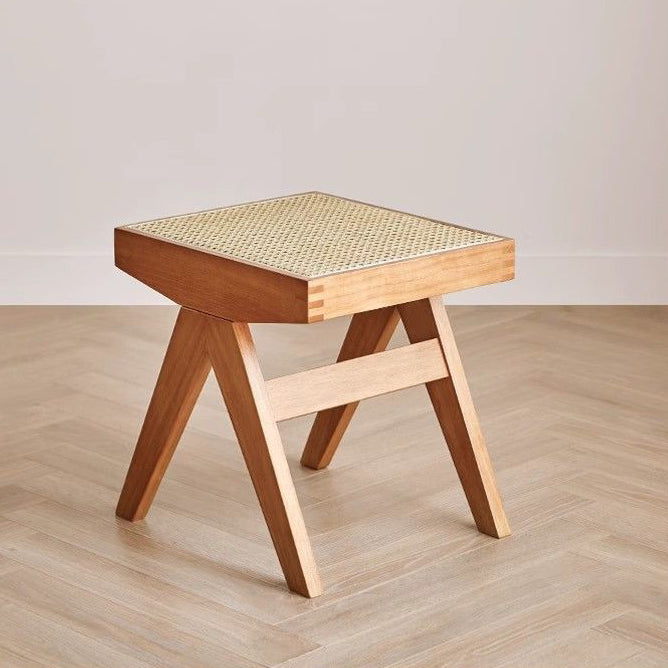 Moderner minimalistischer rechteckiger Rattan-Holzhocker für das Wohnzimmer 
