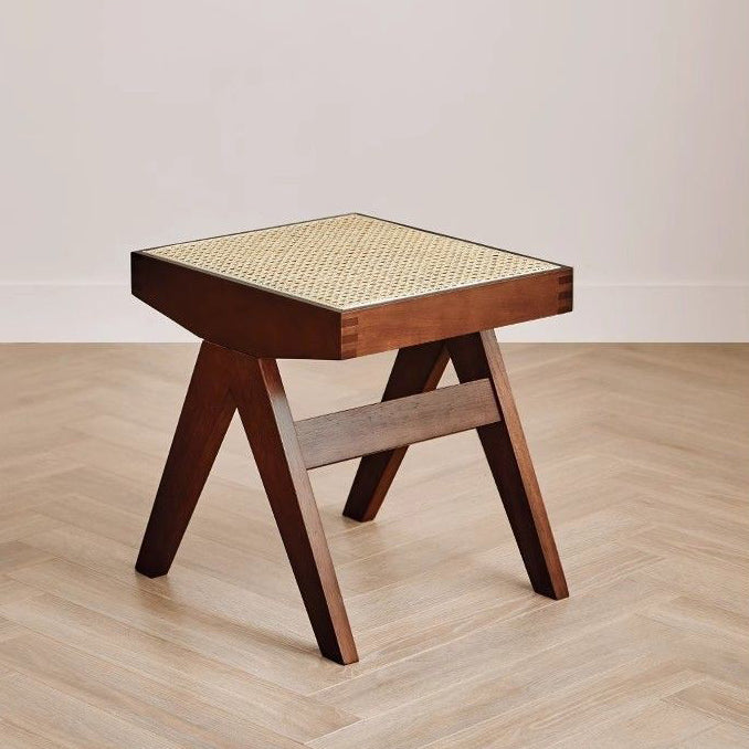 Moderner minimalistischer rechteckiger Rattan-Holzhocker für das Wohnzimmer 
