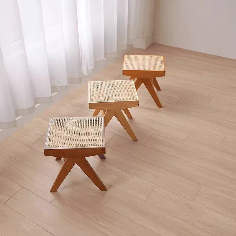 Modern Minimalist Rectangular Rattan Wooden Low Stool For Living Room