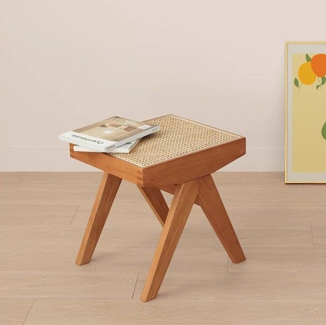 Modern Minimalist Rectangular Rattan Wooden Low Stool For Living Room