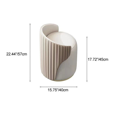 Modern Minimalist Cylindrical Striped Leather Solid Wood Frame Metal Base Vanity Stool For Bedroom