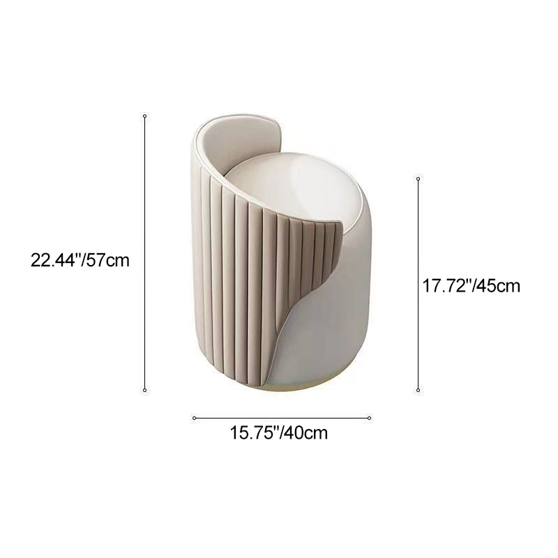 Modern Minimalist Cylindrical Striped Leather Solid Wood Frame Metal Base Vanity Stool For Bedroom