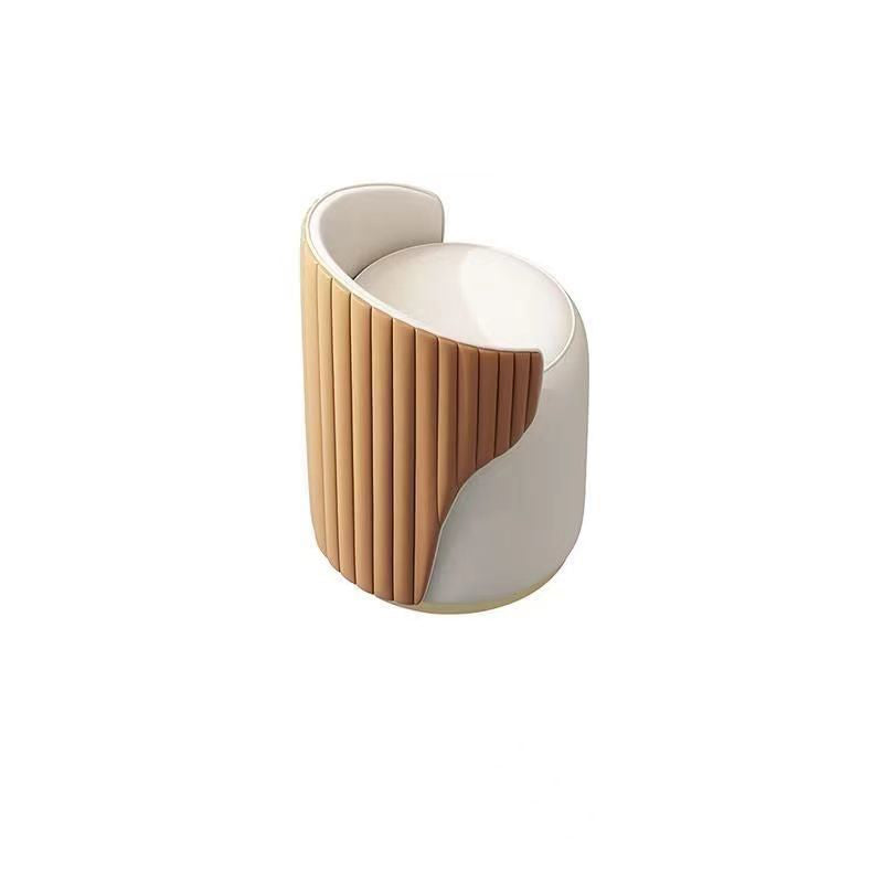 Modern Minimalist Cylindrical Striped Leather Solid Wood Frame Metal Base Vanity Stool For Bedroom